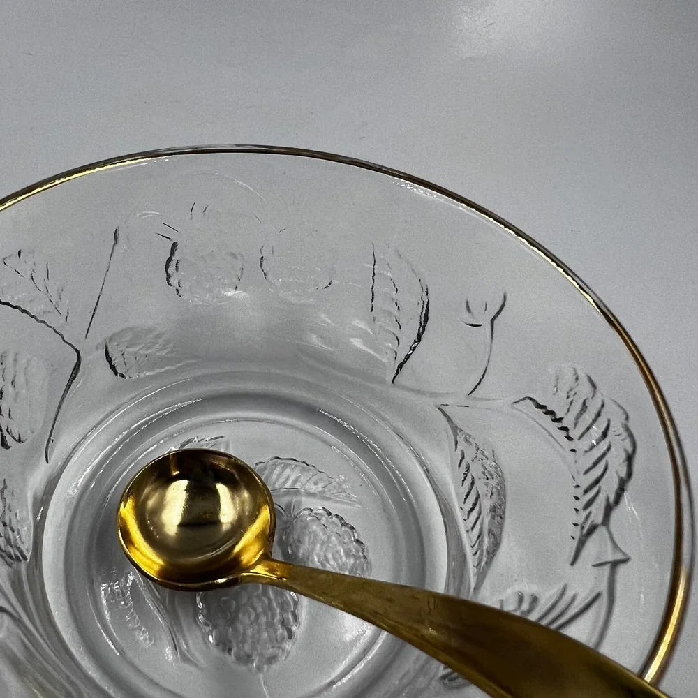 Vintage Arcopol France Sugar Dish Etched Raspberries Berry Jelly Bowl Gold‎ Tone